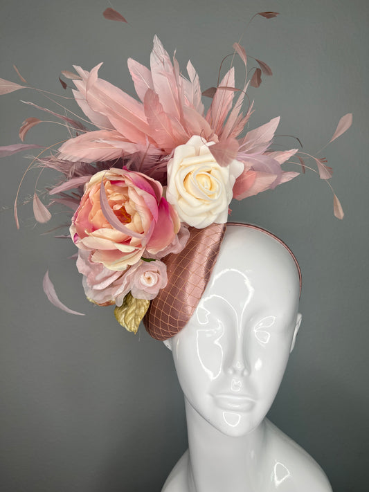 Blush Pink Floral Fascinator – Romantic Derby & Oaks Headpiece with Feathers