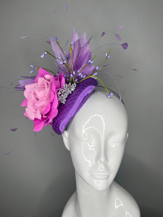 Lavender & Pink Derby Fascinator | Purple Pillbox Hat | Kentucky Oaks Floral Headpiece | Elegant Race Day Hat