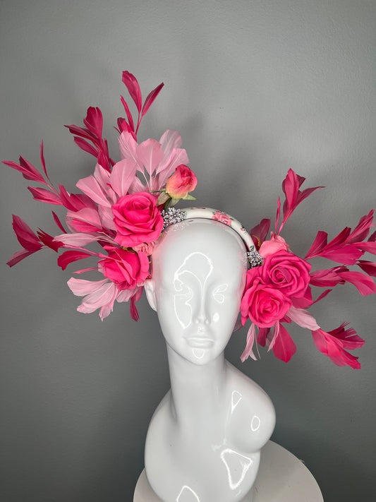 Hot Pink Rose Fascinator | Luxury Statement Couture Kentucky Derby Headpiece | Bold Floral Race Day Hat