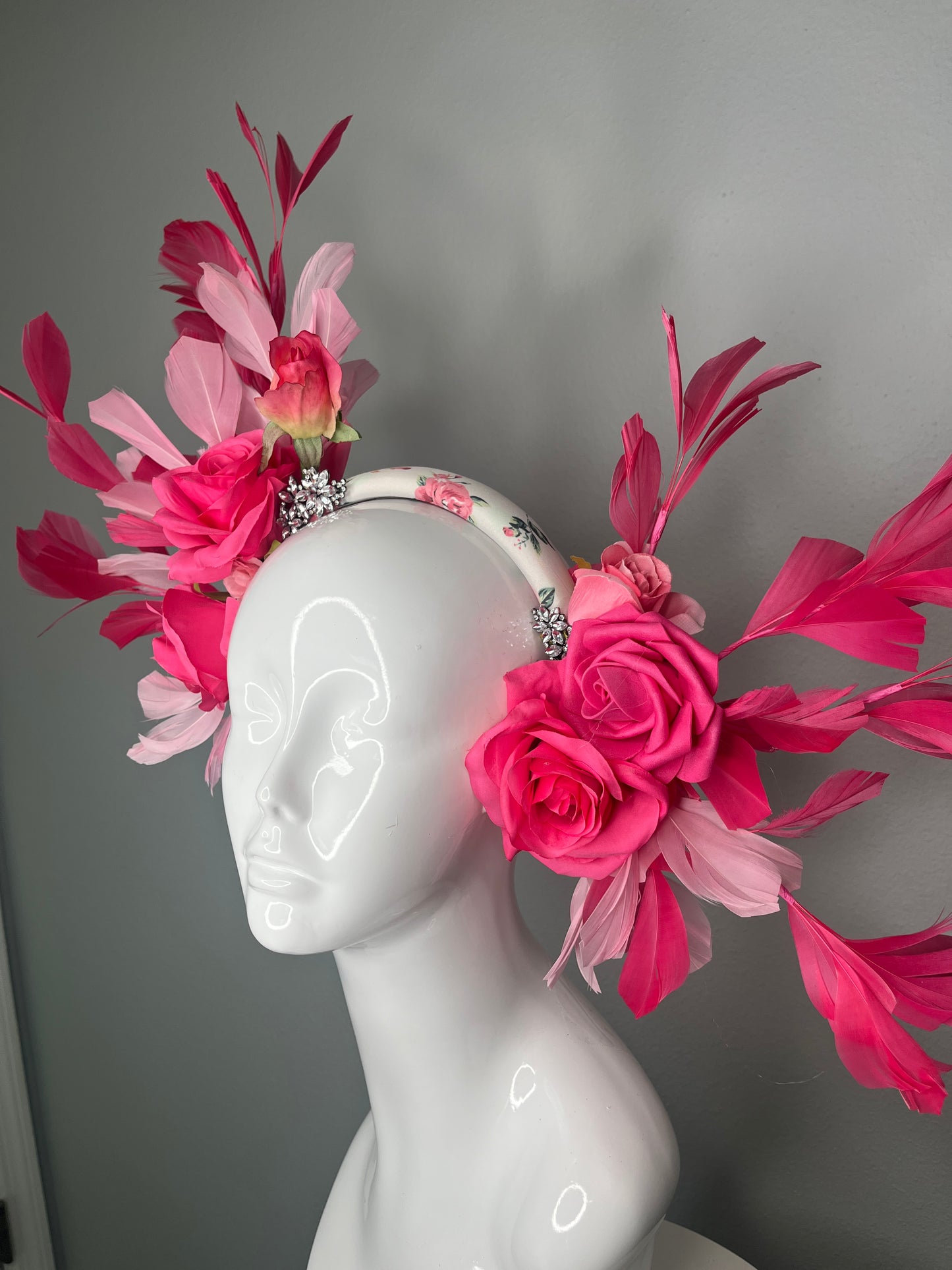 Hot Pink Rose Fascinator | Luxury Statement Couture Kentucky Derby Headpiece | Bold Floral Race Day Hat