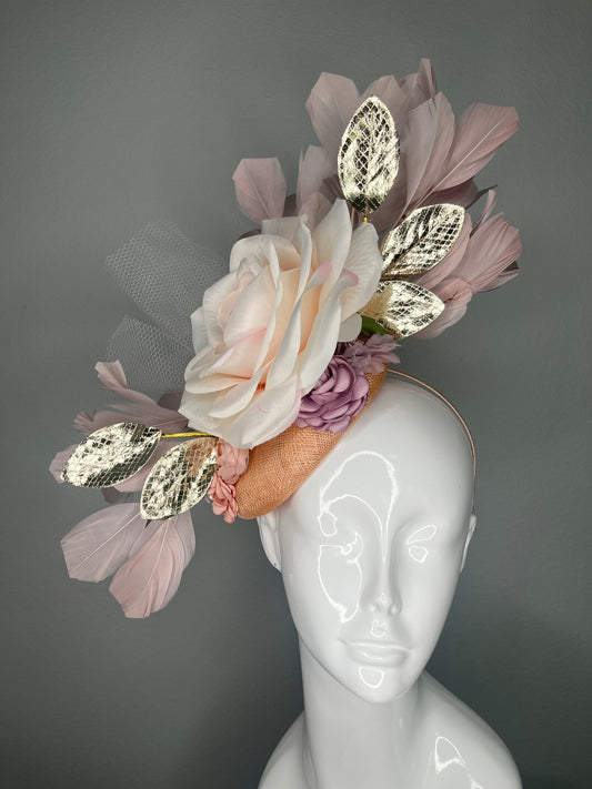Blush & Champagne Fascinator | Elegant Kentucky Derby Hat | Floral Oaks Day Headpiece