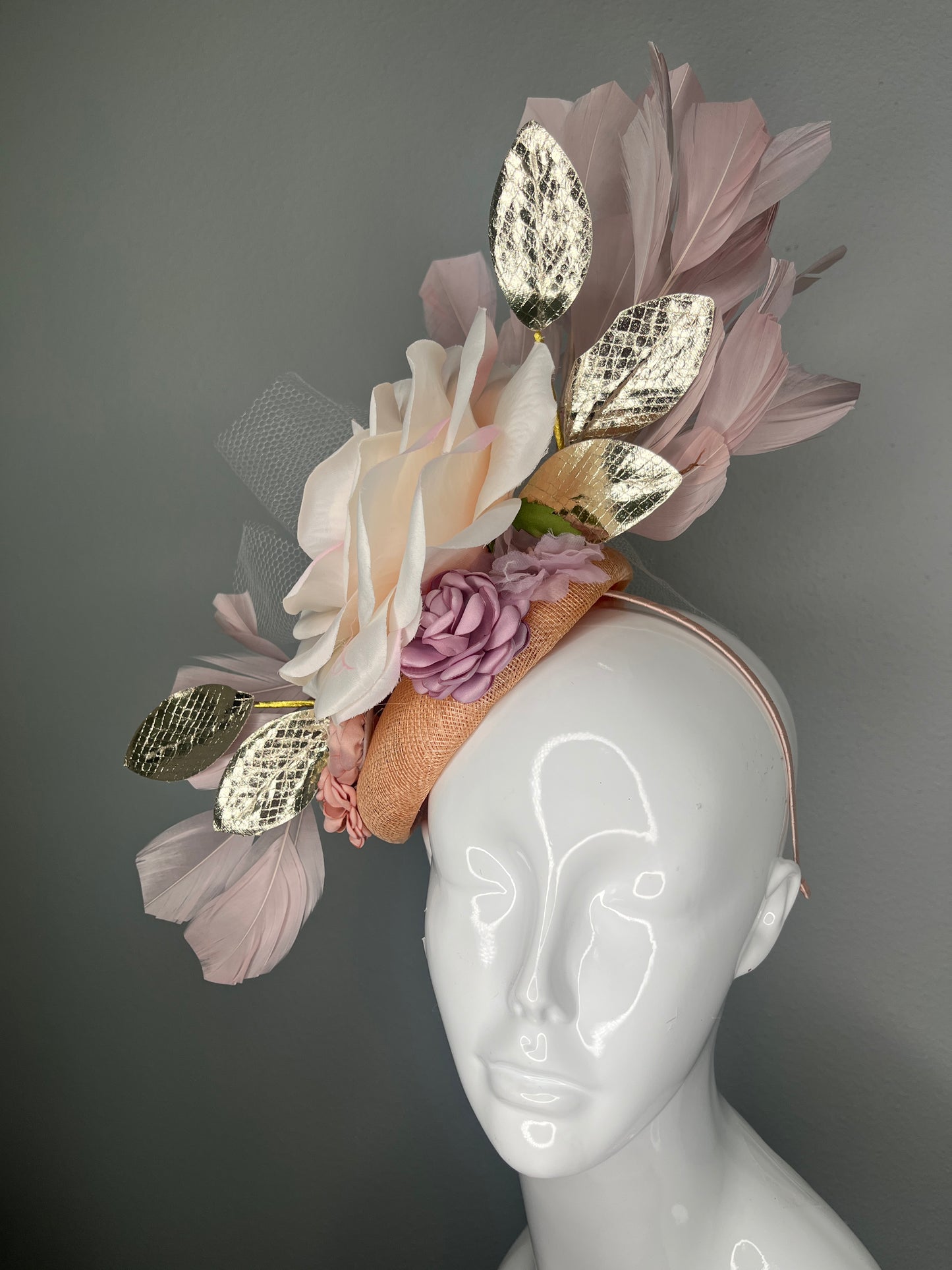 Blush & Champagne Fascinator | Elegant Kentucky Derby Hat | Floral Oaks Day Headpiece
