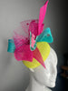 Colorful Kentucky Derby Fascinator  “It’s Derby Day” Horseshoe Hat with Pink, Teal, and Yellow Sinamay