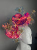 Iridescent Pink Floral Kentucky Derby Fascinator – Sculptural Acrylic Flower Headpiece with Gold Centers