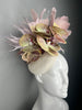 Blush Orchid Fascinator Hat – Kentucky Derby Headpiece, Elegant Nude & Pink Feather Cocktail Hat, Wedding Guest Statement Hat