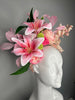 Blush Pink Floral Fascinator with Stargazer Lilies, Roses and Pearl Beaded Headband
