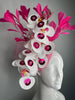Hot Pink Orchid Fascinator with Feathers – Bold Derby Headband with White Orchids & Sequin Detail