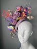 Lavender Rose Statement Fascinator with Coral Accents & Gold Leaf Detail
