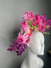 Hot Pink Floral Statement Fascinator with Glitter Leaf Accents Kentucky Derby Kentucky Oaks