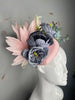 Custom Order For Sharalea - Kentucky Derby and Kentucky Oaks Blush & Blue Floral Fascinator  Elegant Statement Headpiece with Silk Flowers  Feathers