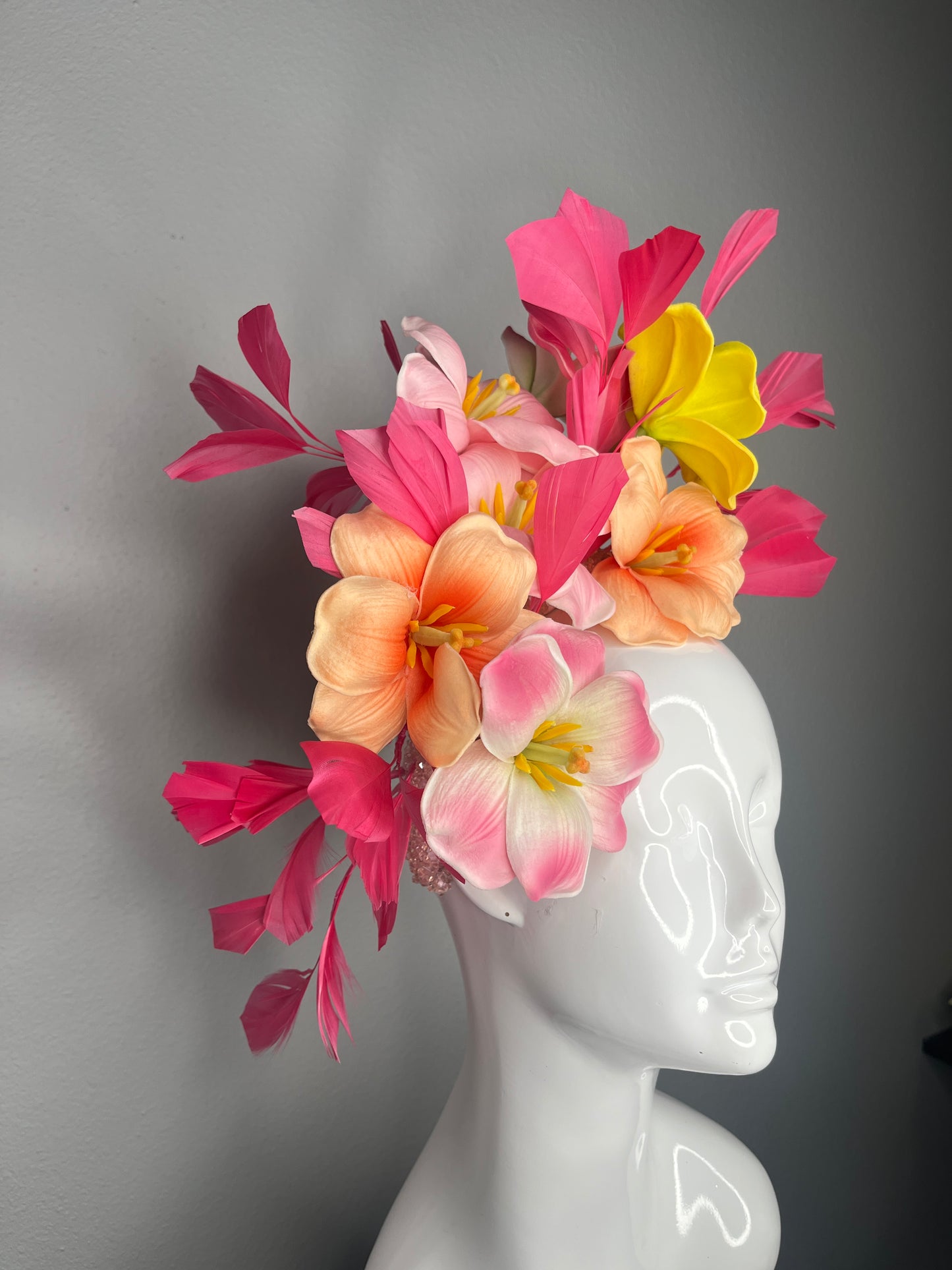 Kentucky Derby Kentucky Oaks Fascinator  Pink & Coral Garden Bloom Statement Headpiece Hat