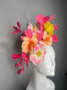 Kentucky Derby Kentucky Oaks Fascinator  Pink & Coral Garden Bloom Statement Headpiece Hat