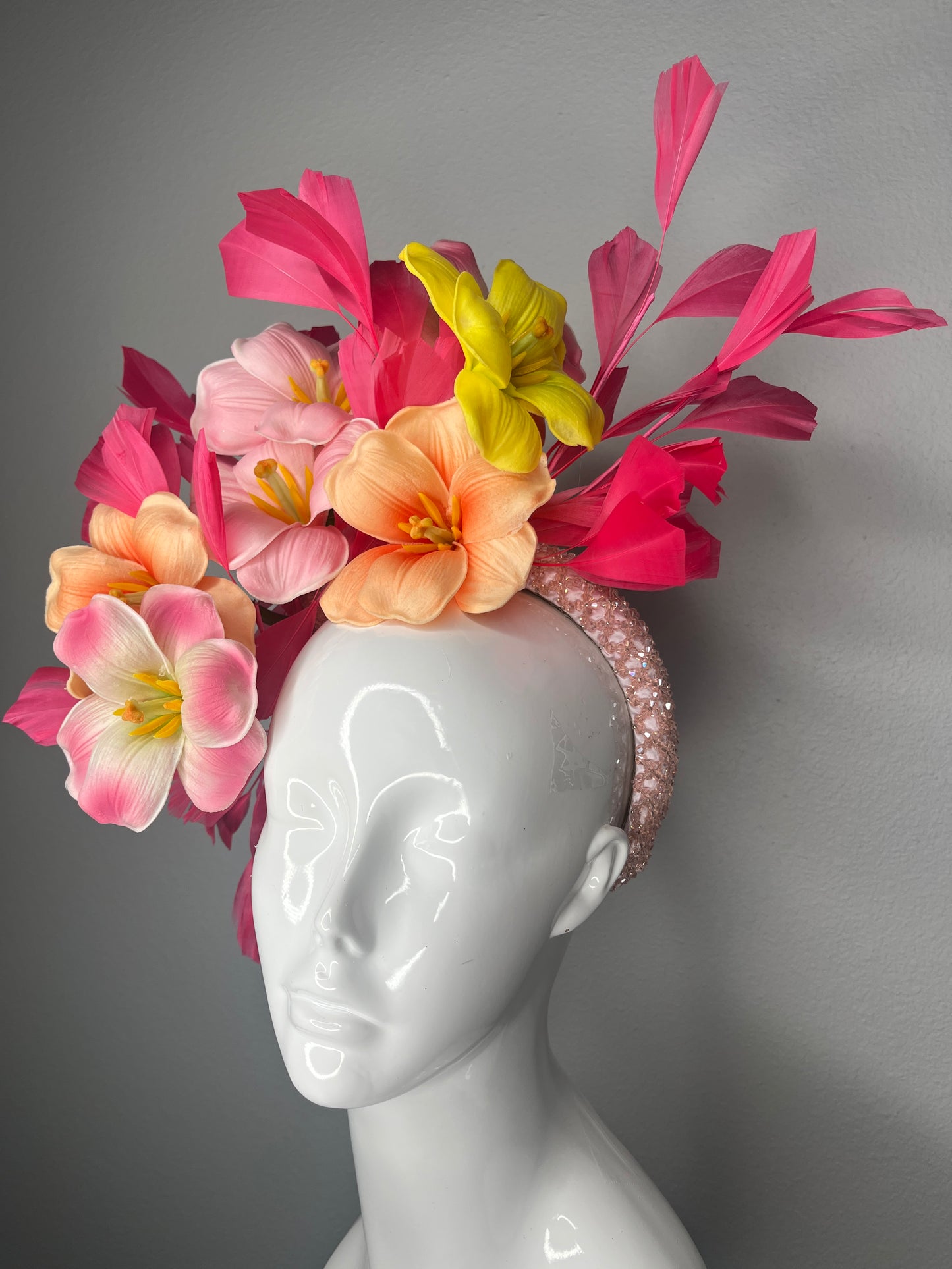 Kentucky Derby Kentucky Oaks Fascinator  Pink & Coral Garden Bloom Statement Headpiece Hat