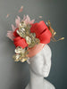 Coral Bloom Couture Fascinator with Gold Floral Accents Sinamay Sculpted Fascinator Hat Kentucky Derby Preakness Belmont
