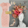 Coral Rose and Peony Fascinator with Gold Leaf Accents Elegant Derby or Wedding Headpiece
