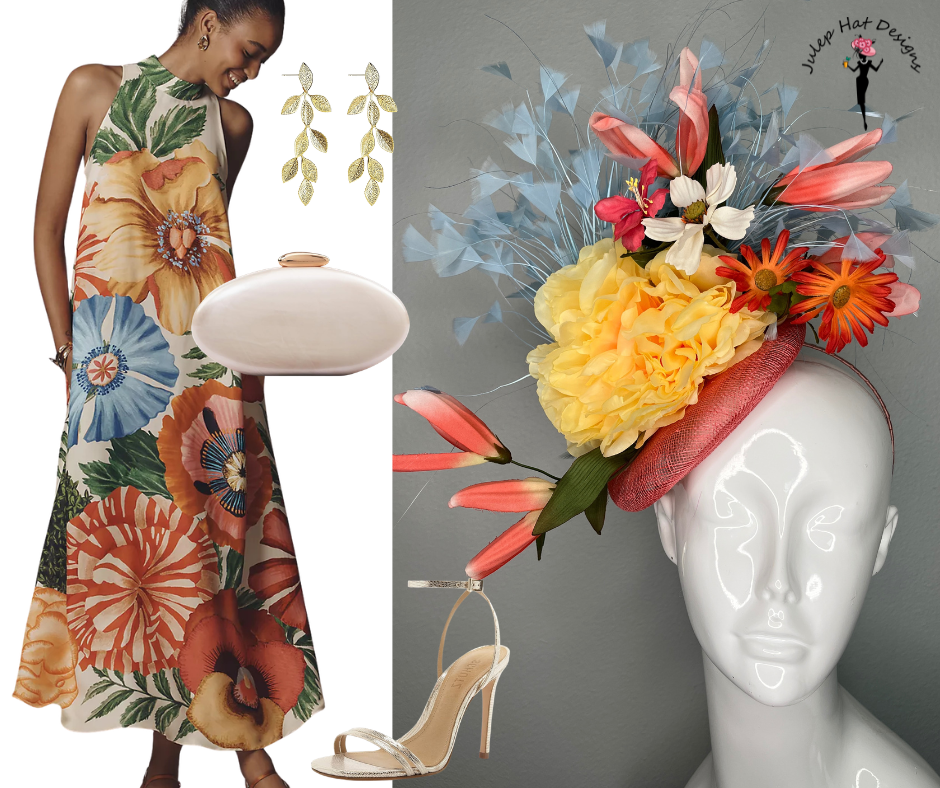 SOLD - Reserved for Sherry:    Coral & Buttercream Bloom Fascinator – Spring Statement Headpiece