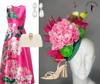 Pink Floral Kentucky Derby Fascinator – Green Base Statement Headpiece for Derby, Oaks & Race Day