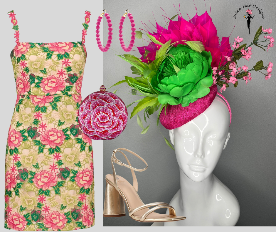 Lime and Hot Pink Tropical Bloom Feather Fascinator Hat