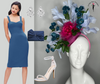Fuchsia Rose Garden with Mini Blue Roses Feather Fascinator