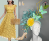 Aqua Garden Butterfly and Golden Bloom Feather Fascinator Hat