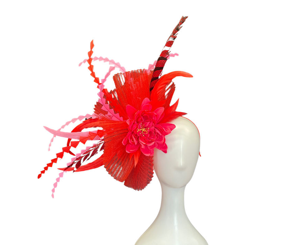 Red and Pink Pheasant Feather Fascinator