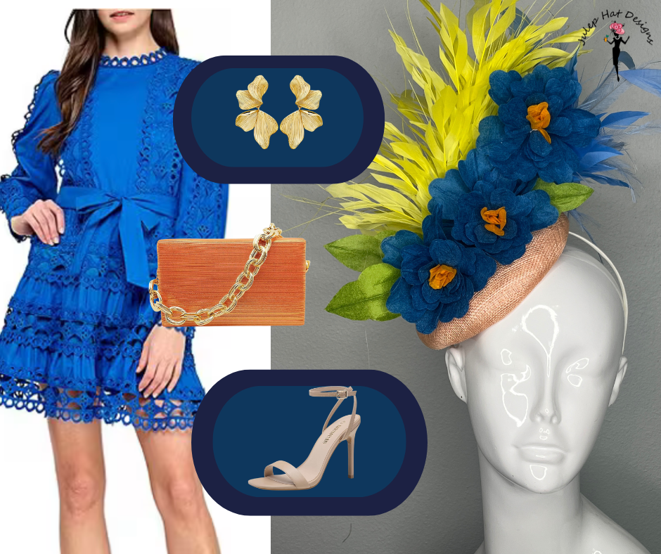 Peach and Navy Golden Hour Bloom Fascinator