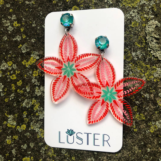 Coral Star Flower Acetate Lightweight Statement Earrings