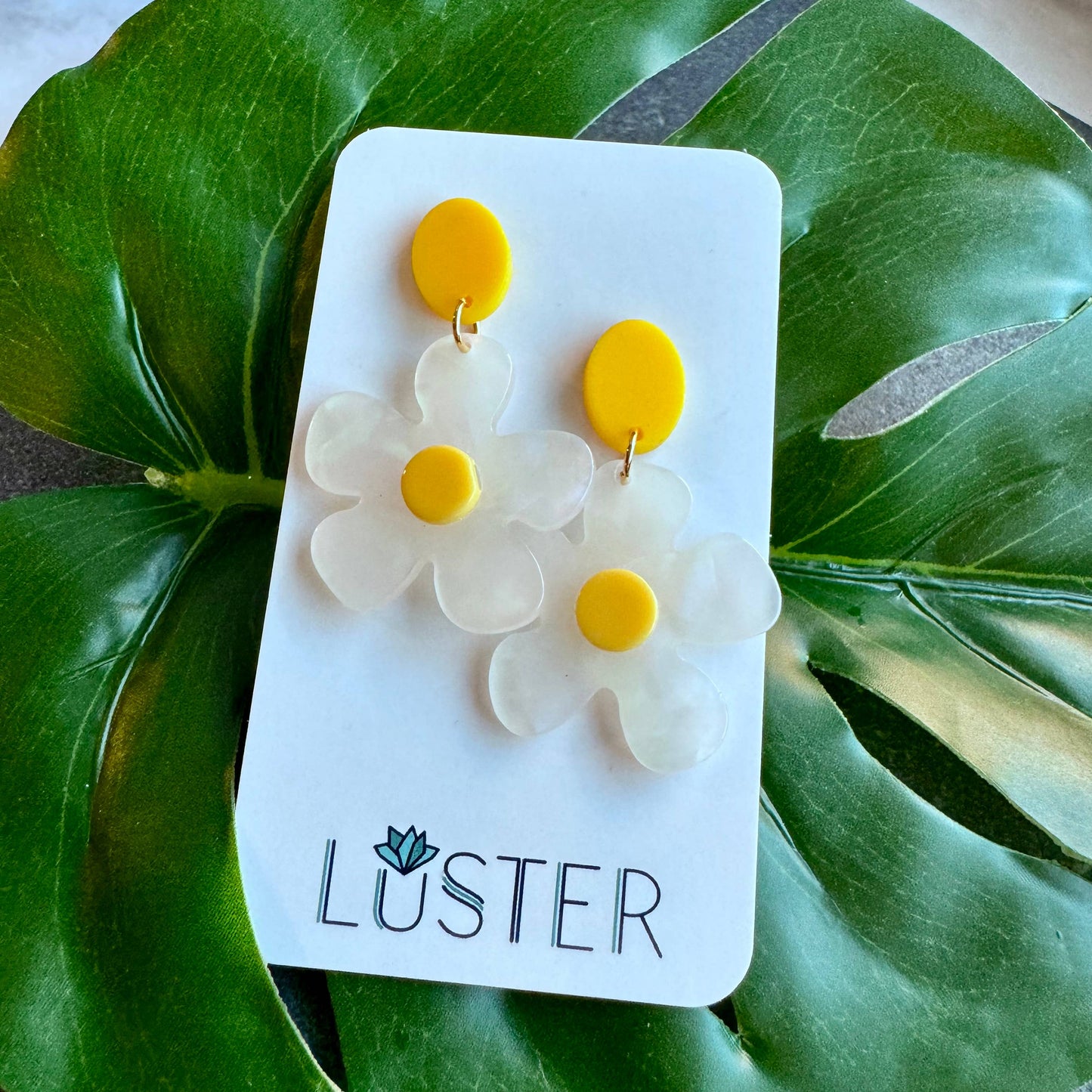 Daisy Garden Flower Acrylic Unique Statement Earrings