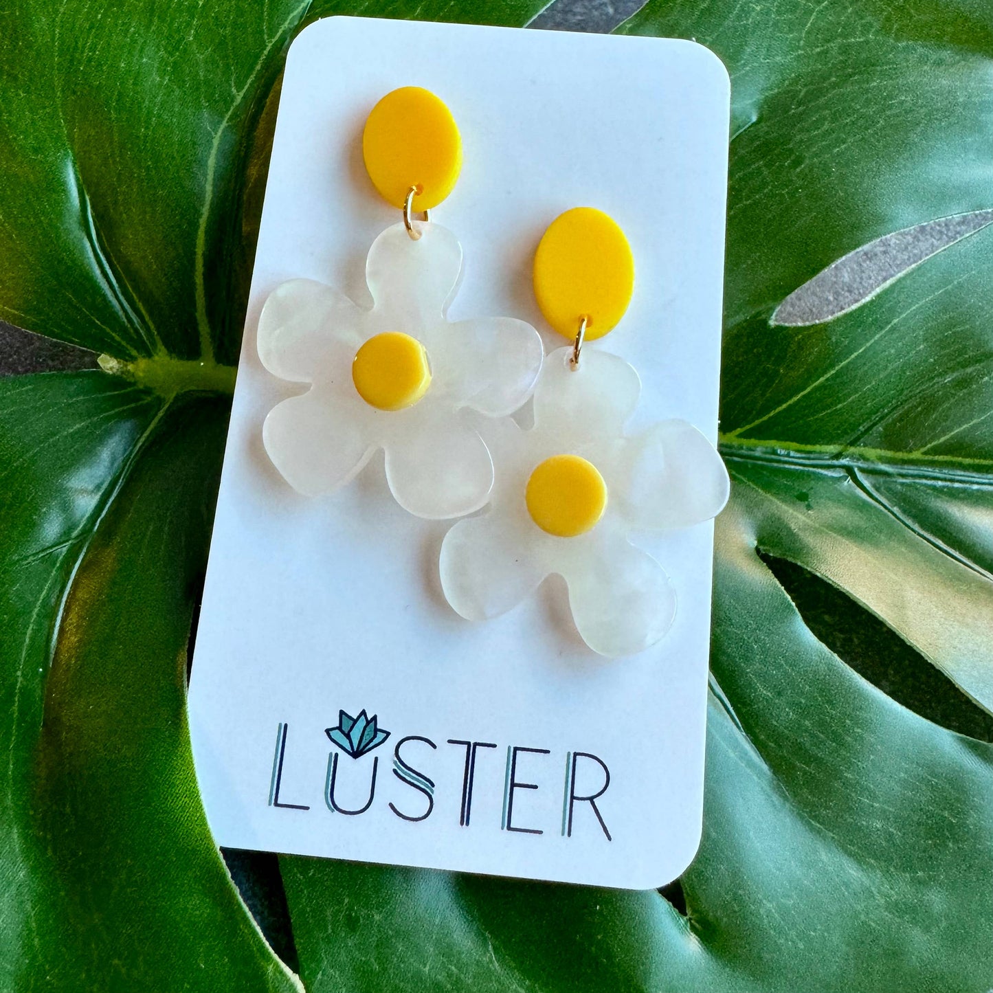 Daisy Garden Flower Acrylic Unique Statement Earrings