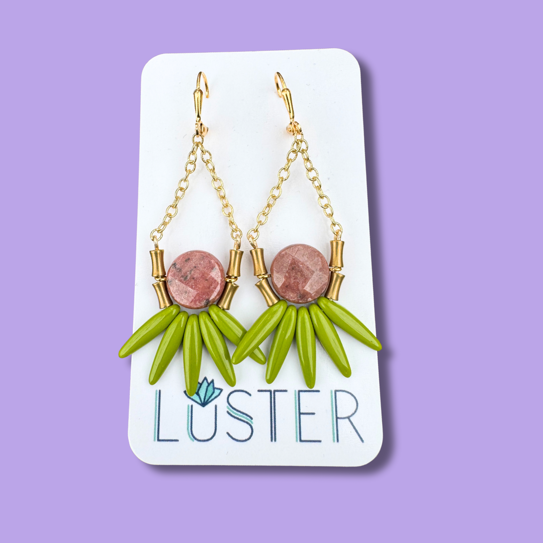 Bold Brass + Stone Lightweight Statement Unique Earrings