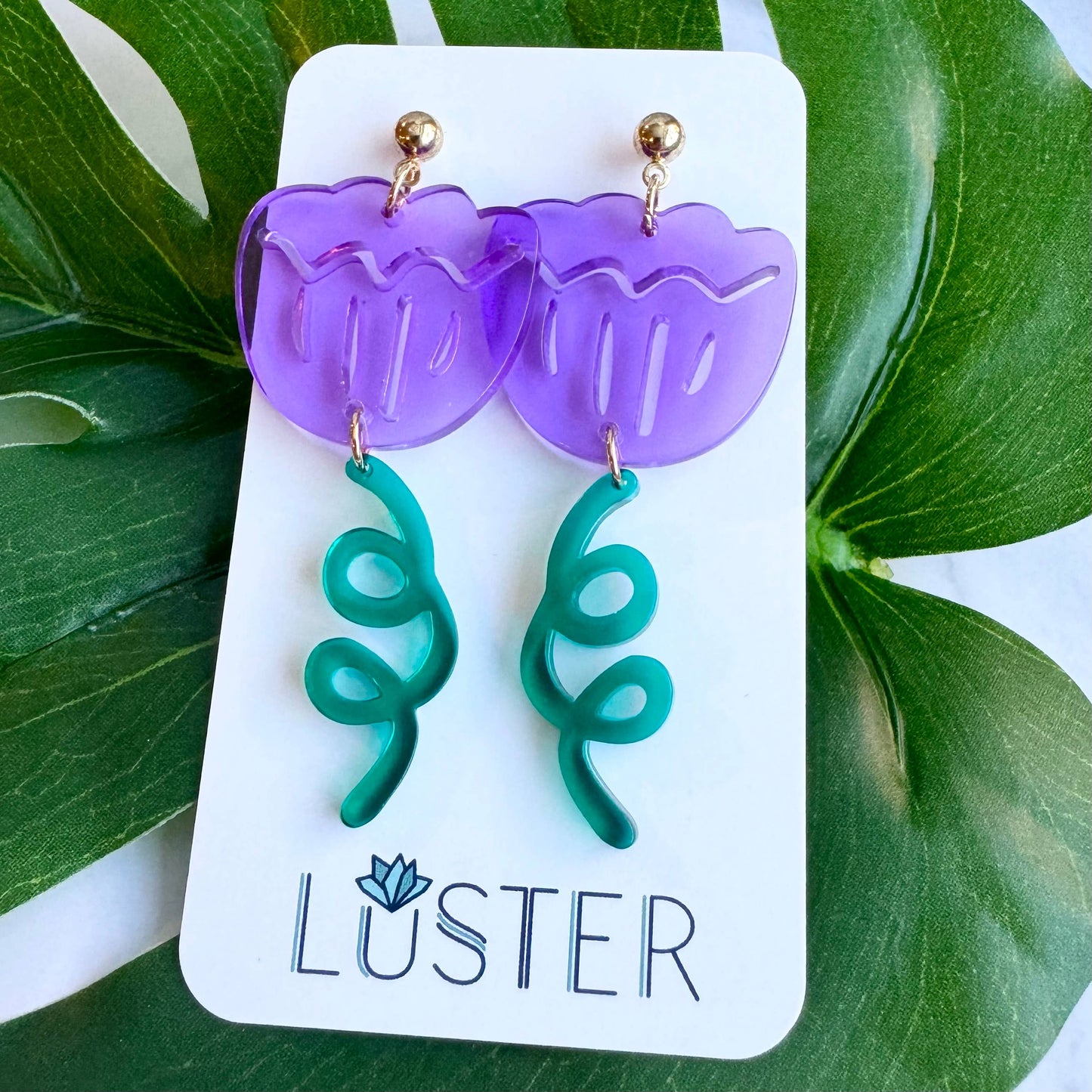 Acrylic Garden Flower Unique Statement Earrings 